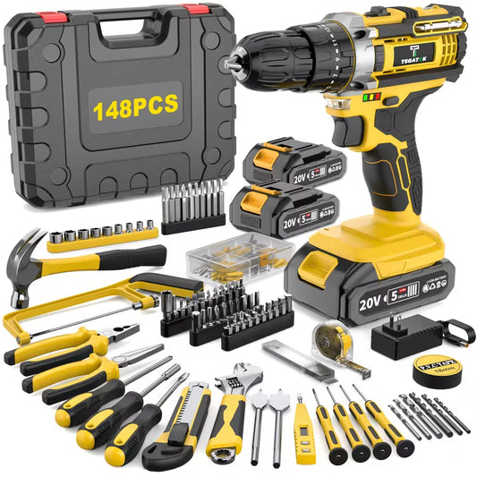 20V 2-Variable Speed Cordless Drill Set, Impact Power Drill With 3/8 Inch Keyless Chuck, 18+3 Clutch Electric Drill, Max Torque 45Nm, Work Light, 2.0AH Batteries And Fast Charger by Anti Spier