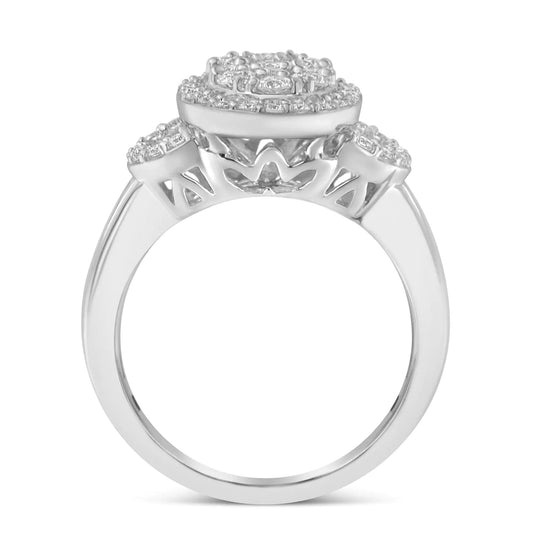 10K White Gold 1.0 Cttw Diamond Oval Cluster with Halo Vintage-Inspired Art Deco Buckle Style Statement Ring (G-H Color, SI1-SI2 Clarity) by Anti Spier