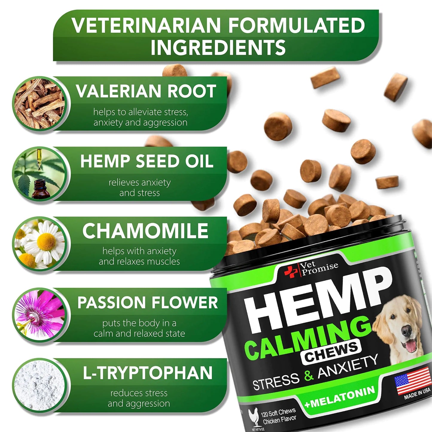 Hemp Calming Chews for Dogs Anxiety and Stress Dog Natural Calming 120 Treats by Anti Spier