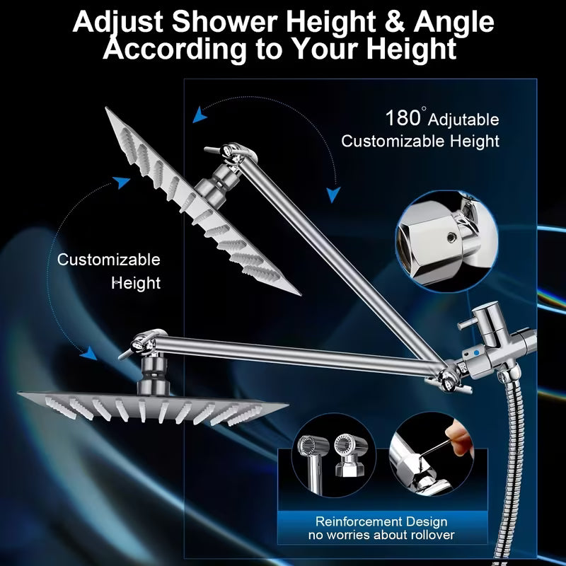 High-Pressure Shower Head with Handheld Spray - Combination Shower System, 9-Spray Settings (Rain & Handheld), Leak proof Shower heads with Flexible Hose & Bracket, Adjustable Height/Angle, Stainless Rainfall Shower head Suitable for Modern Bathrooms by Anti Spier