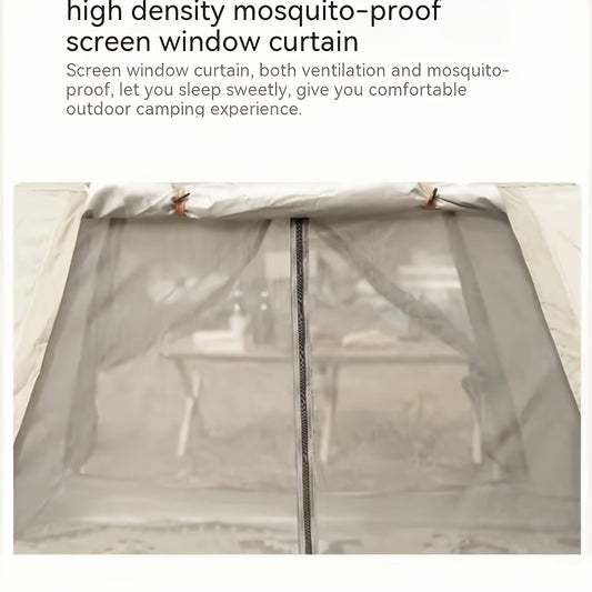 3-4 Person Family Camping Tent with Canopy - Quick Setup, Windproof, All-Season Design with Mosquito Netting & UV Protection, Durable Oxford Fabric, Beige Multi-Band Sunshade, Ideal for Outdoor Advent by Dropsure