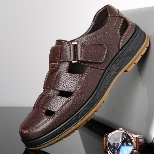 A pair of comfortable soft leather perforated cool sandals for men in summer by Hypersku