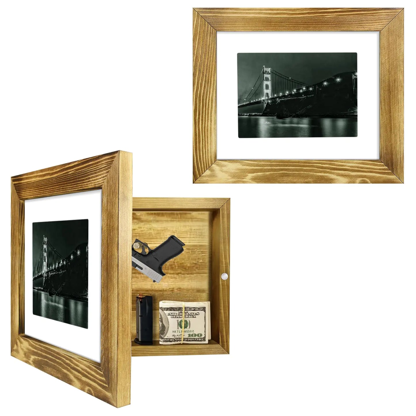Hidden Gun Storage - Gun Safe Pistol Storage 11"x14" Matted to 8"x10" Concealment Furniture Secret Decor Solid Wooden Handgun Picture Frames Box by Anti Spier