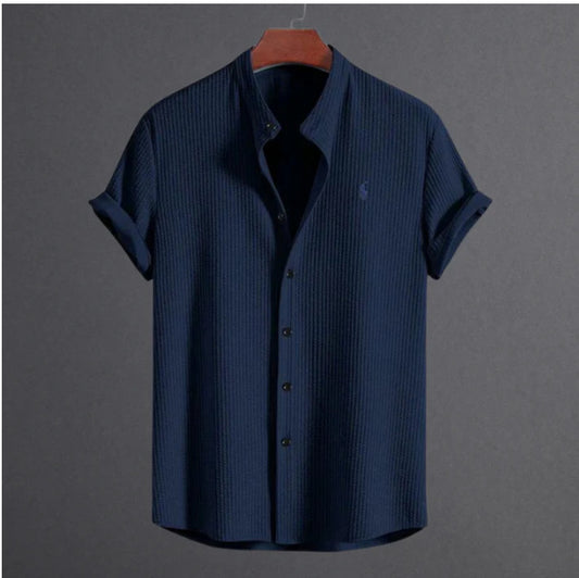 Men's summer new men men's short sleeve solid color men's shirt top by Hypersku