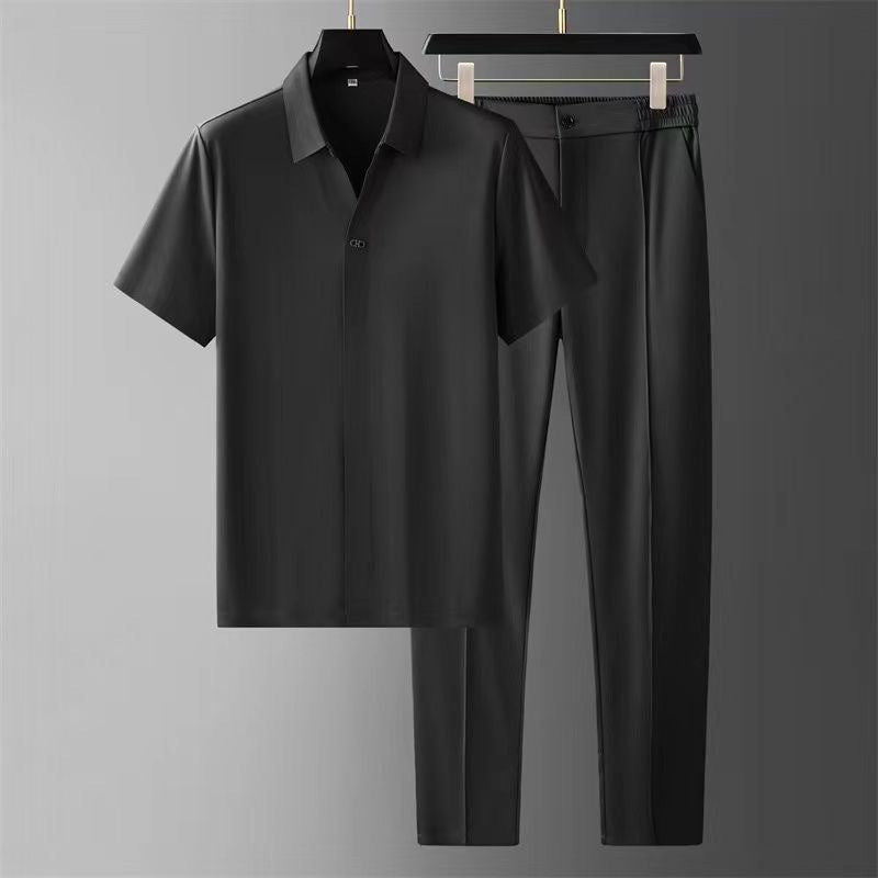 Ultra-thin high-end seamless laminated short-sleeved shirt for men's business and casual two-piece set by Hypersku