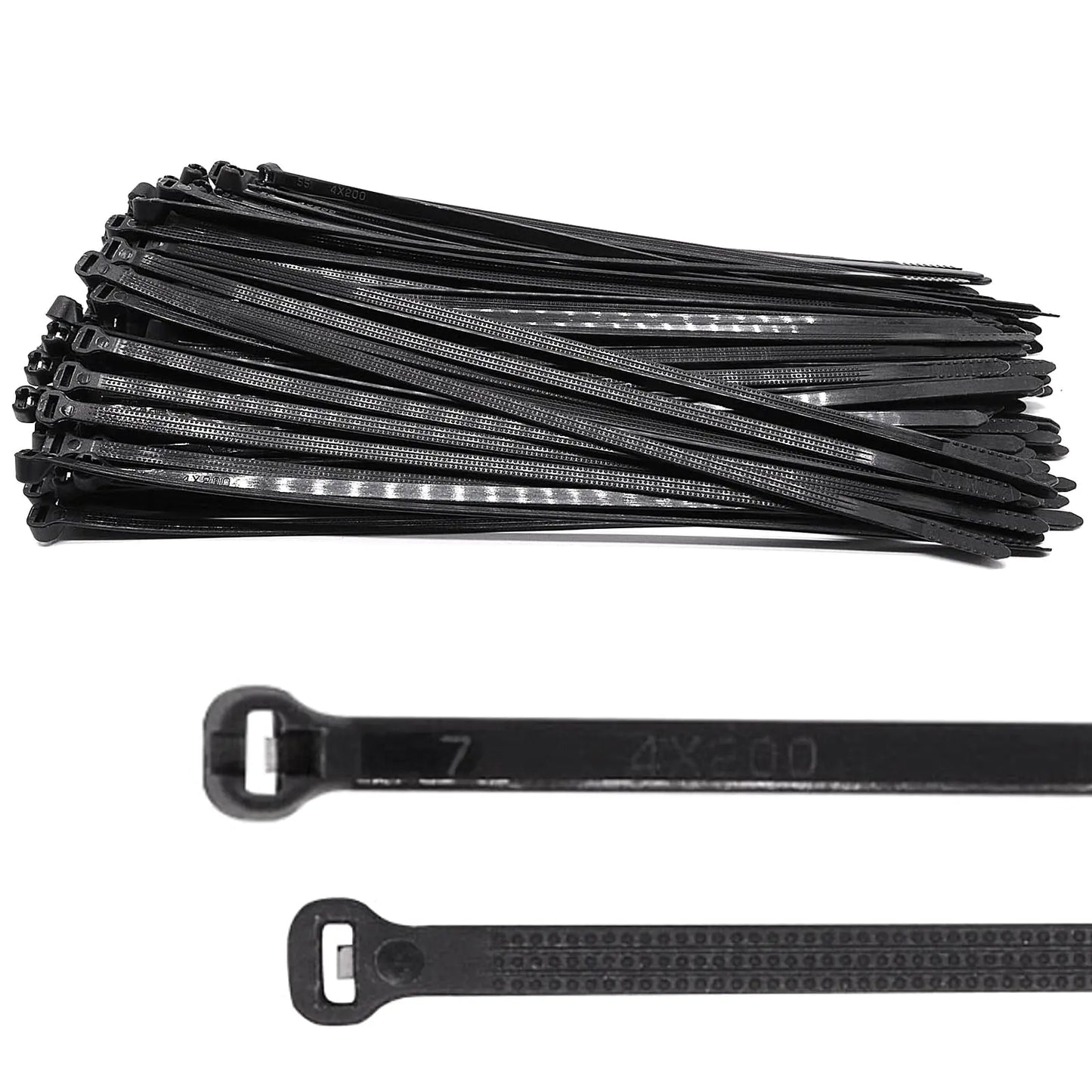 BUXIMN 150pcs Push Mount Zip Ties 8 inch Self Locking Straps Cable Zip Tie with Stainless Steel Metal Tooth Locking Device Heavy Duty Nylon Zip Tie Clips (8" Black) by Anti Spier
