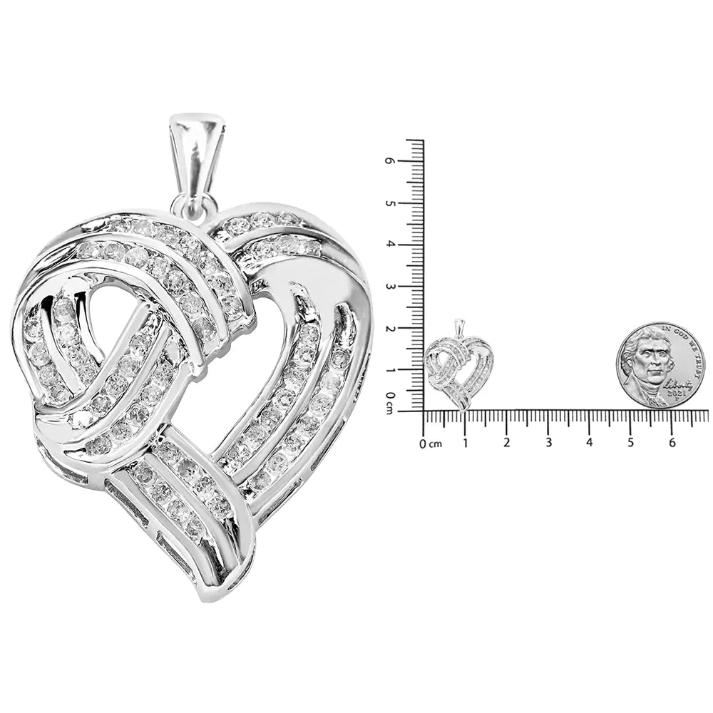 .925 Sterling Silver 1 1/4 Cttw Round Diamond Openwork Ribbon Weave Heart Pendant 18" Necklace (I-J Color, I3 Clarity) by Anti Spier