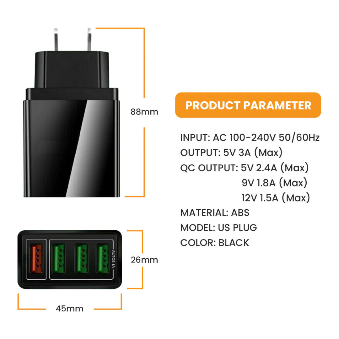 Fast Charge 3.0 USB Hub Wall Charger by Anti Spier