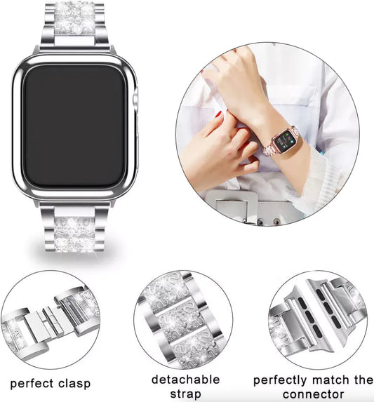 Crystal Bling Band Case iWatch Strap For Apple Watch Ultra Series 8 7 SE 6 5 4 3 by Anti Spier