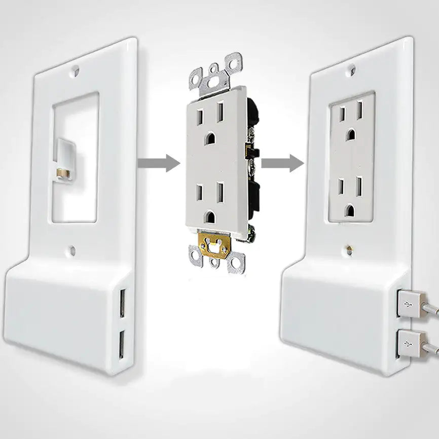 Invisible Dual USB Wall Charger Plate With Surge Protection by Anti Spier