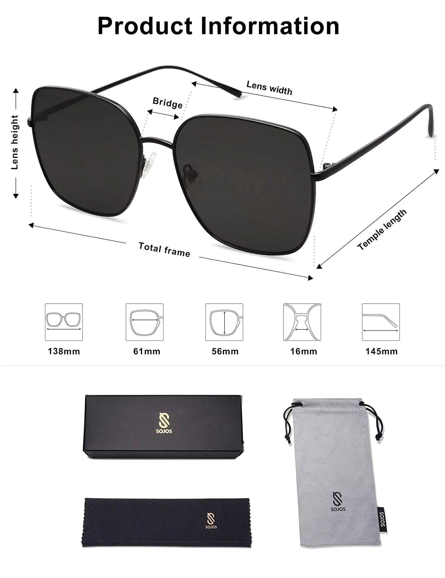 SOJOS Trendy Oversized Square Metal Frame Sunglasses for Women Men Flat Mirrored Lens UV Protection Sunglasses SJ1146 Black/Grey by Anti Spier