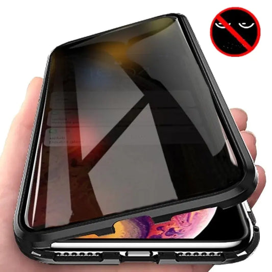 Magnetic Tempered Glass Privacy Metal Case iphone by Anti Spier