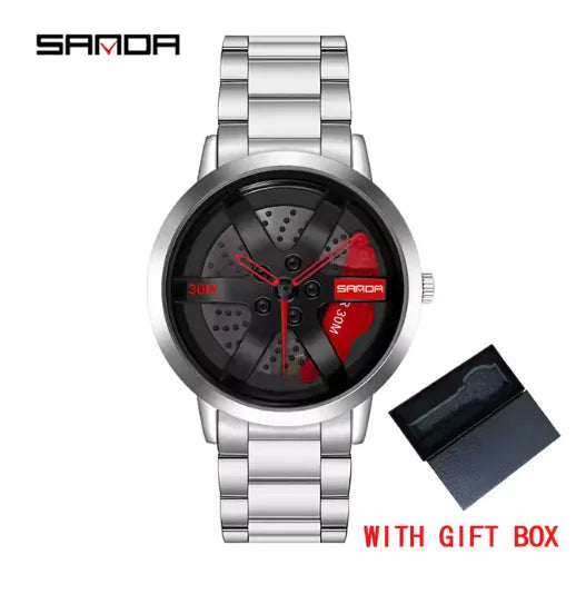 Men's 3D Car Wheel Sports Watch - Waterproof Quartz by Anti Spier