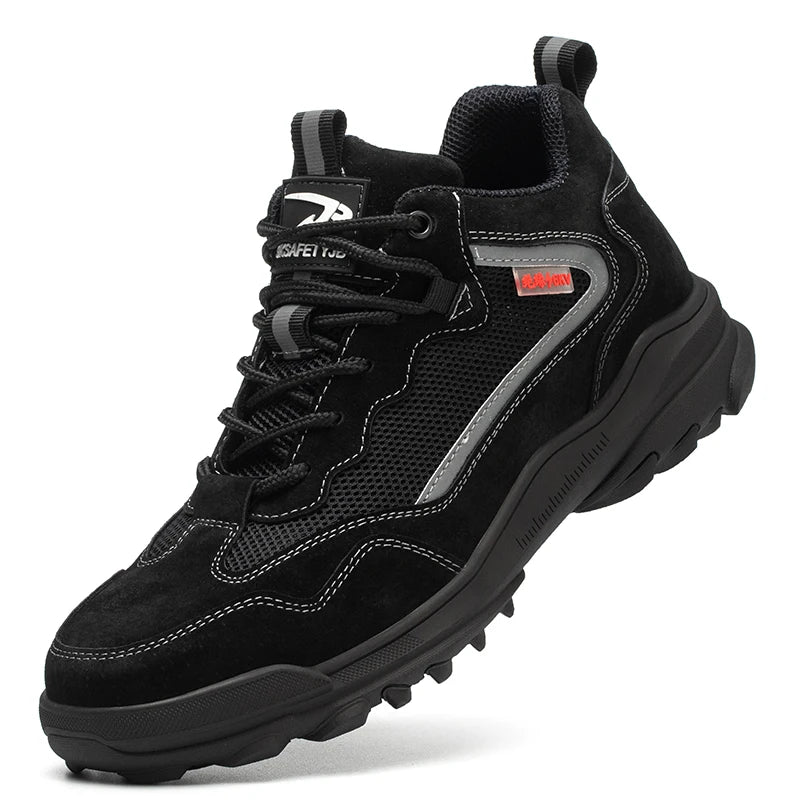 Reflective Strip Design Safety Work Shoes For Men Cow Suede Leather Indestructible Construction Boots Steel Toe Male Footwear by Anti Spier