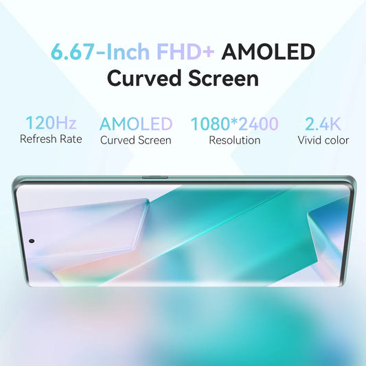 Cubot Hafury Meet, 6.67" 120Hz AMOLED Curved Screen, Smartphone Android, 24GB RAM(12GB+12GB),256GB ROM,Helio G99,Octa-core,100MP by Anti Spier