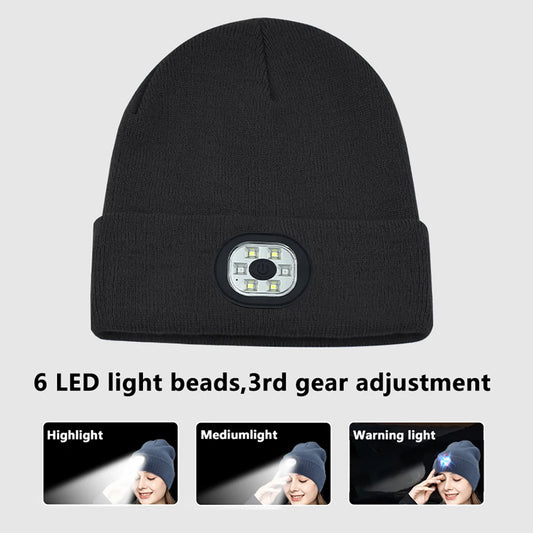 LED Beanie with The Light Unisex USB Rechargeable Headlamp Winter Knitted Cap Gifts For Men Dad Father USB Rechargeable Caps by Anti Spier