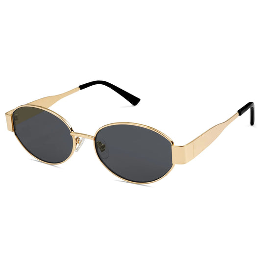 SOJOS Retro Oval Sunglasses for Women Men Trendy Sun Glasses Classic Shades UV400 Protection SJ1217 Gold/Grey by Anti Spier