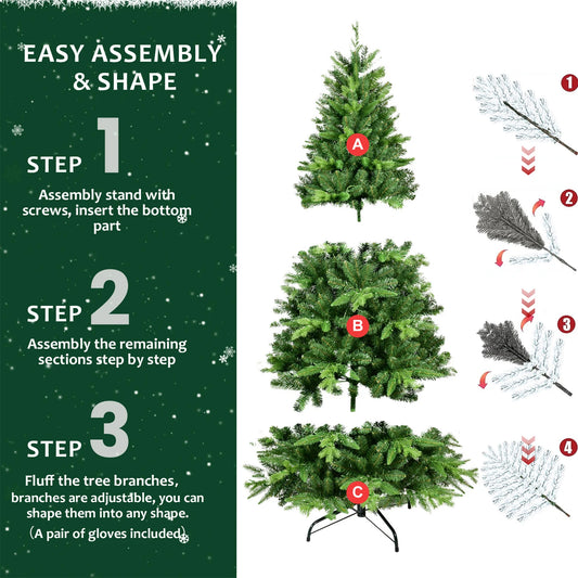 5ft / 6ft / 7ft Pre-lit Artificial Christmas Tree Automatic Open PE/PVC Mixed Flocking Xmas Tree LEDS Lights Xmas Ornaments by Anti Spier
