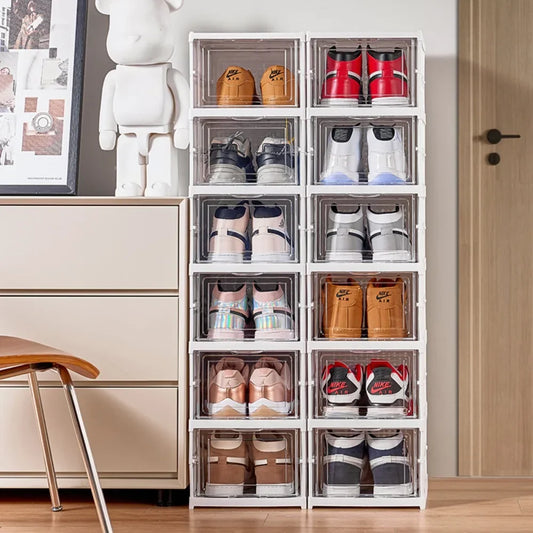Foldable Shoe Rack Organizer 6 Layers Transparent Tackie Box Collapsible Home Sneaker Storage Stackable Shoes Cabinet For Closet by Anti Spier