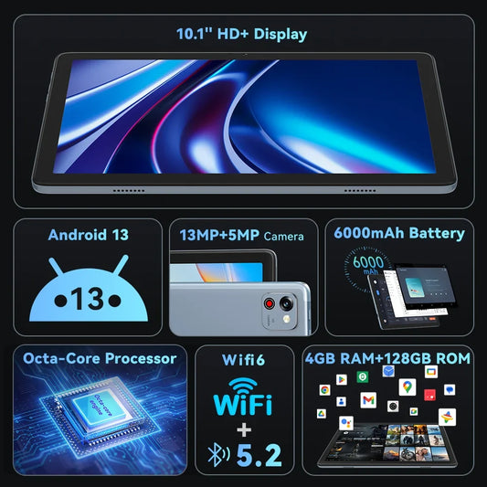 Cubot TAB 60 Tablet Octa core Android 13 8GB RAM(4GB+4GB) +128GB ROM 10.1" HD+ Screen Wi-Fi 6 13MP Rear Camera 6000mAh Battery by Anti Spier