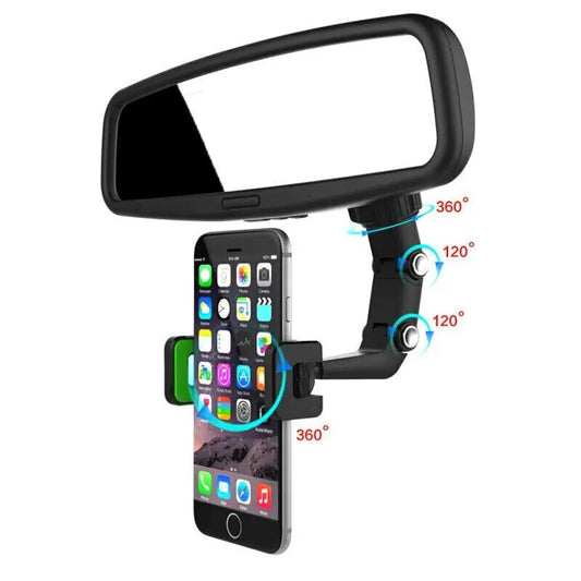 360° Car Rearview Mirror Rotation Adjustable Phone Holder Mount Multifunction by Anti Spier