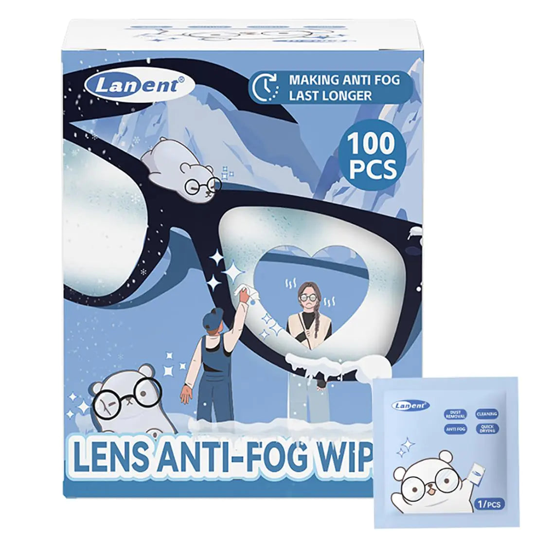 Anti-Fog Glasses Wipe,Anti-Fog Lens Cleaning Wipe Anti-Fog Eye Glasses Cleaner Anti-Fog Camera Lens Tablets & Computer Screen Anti-Fog Cleaning Wipes for Sunglass Phone Goggles-100 pcs by Anti Spier