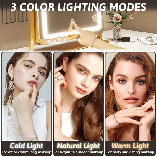 Vanity Mirror with Lights 22 Inch- LED Lighted Makeup Mirror, Large Makeup Mirror with Lights,Touch Screen with 3-Color Lighting,Led Mirror Makeup,Dimmable(Gold) Gold 19"x22" by Anti Spier