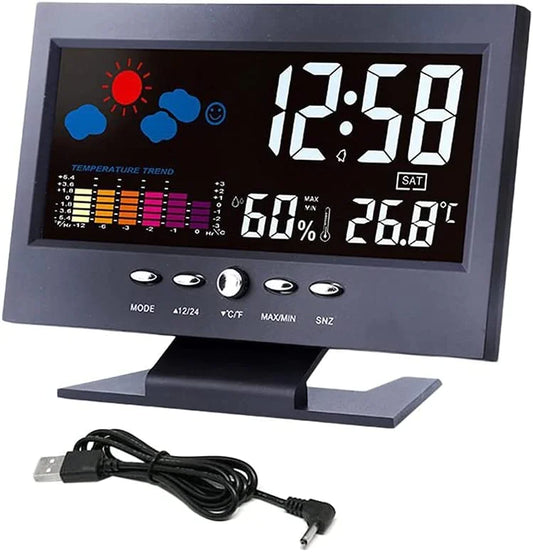 LED Digital Alarm Clock Snooze Calendar Thermometer Hygrometer Weather Display by Anti Spier