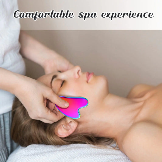 Nuanchu Stainless Steel Gua Sha Facial Tools Guasha for Face Metal Gua Sha Tighten Skin Massage Guasha Beauty Tool for Body Eyes Neck Massager with Travel Pouch Skin Care Gifts (Rainbow Color) Rainbow Color by Anti Spier