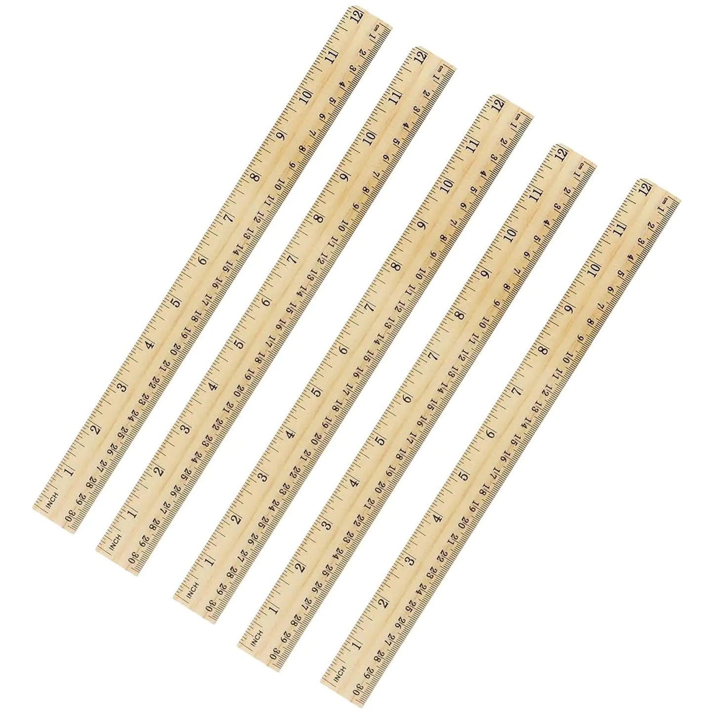 Wooden School Rulers Wood Ruler Student Rulers Office Ruler Measuring Ruler, Wooden Ruler 12 Inch Rulers Bulk - Pack of 5 by Anti Spier