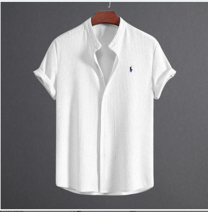 Men's summer new men men's short sleeve solid color men's shirt top by Hypersku