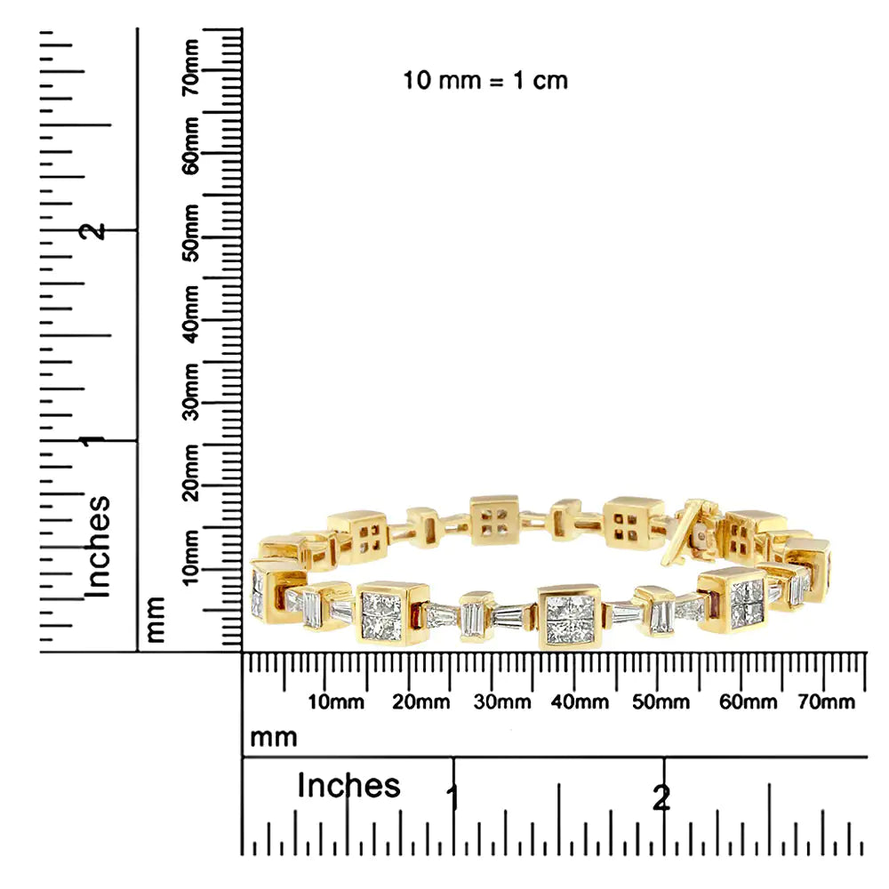 14K Yellow Gold 6 3/4 Cttw Princess and Baguette-Cut Diamond Tennis Bracelet (H-I Color, VS2-SI1 Clarity) - Size 7 by Anti Spier