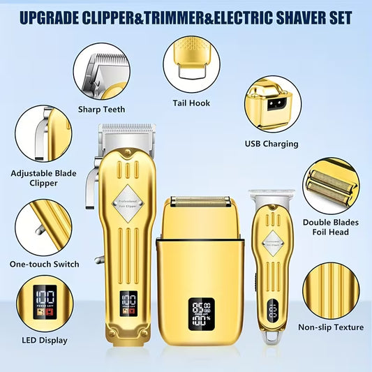 Men's Professional Hair Clipper Combo Set - Foil Shaver, Detail Trimmer, Adjustable Blades - USB Rechargeable, LCD Display, Complete Accessories for Home/Barbershop by Anti Spier