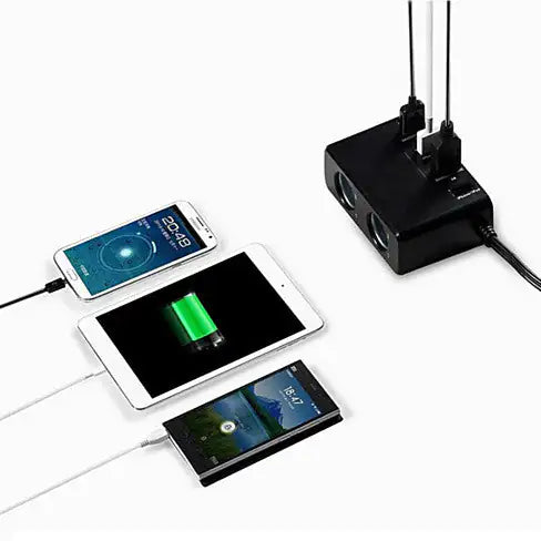 Dual Car 12v Outlet with 4 USB all Gadget Charger by Anti Spier