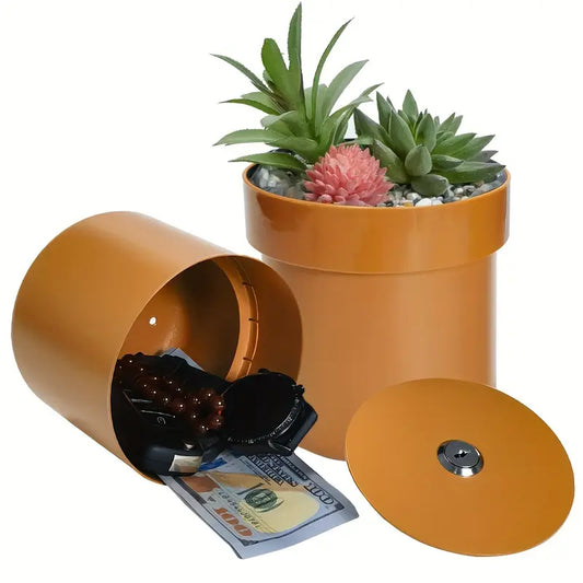 1pc Multi-Functional Colorful Metal Flower Pot Safe - Home Security Hidden Safe Key Hider with 2-in-1 Plant Holder, Secret Compartment for Money, Keys, and Jewelry Storage, Lock Box with Safe Lock for Secure Storage by Anti Spier