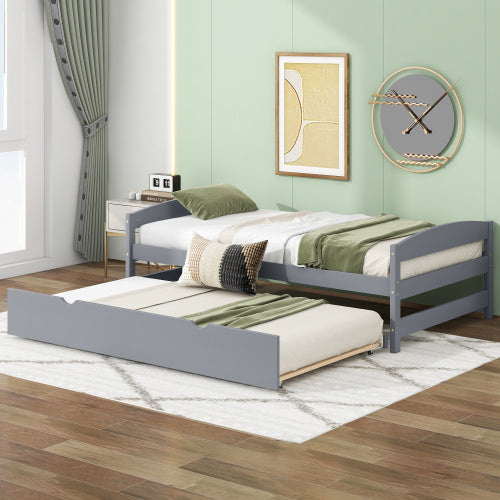 Twin Size Platform Bed With Twin Size Trundle, Gray by Anti Spier