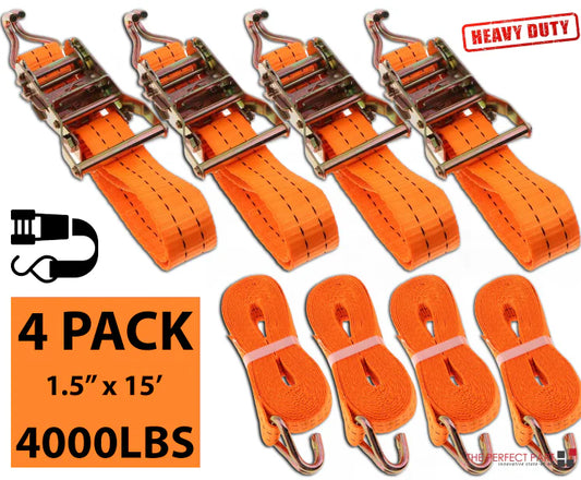 4 PK Ratchet Tie Down Straps 1.5" x 15 Feet 4,000 LB Safety J Hook Heavy Duty US by Anti Spier