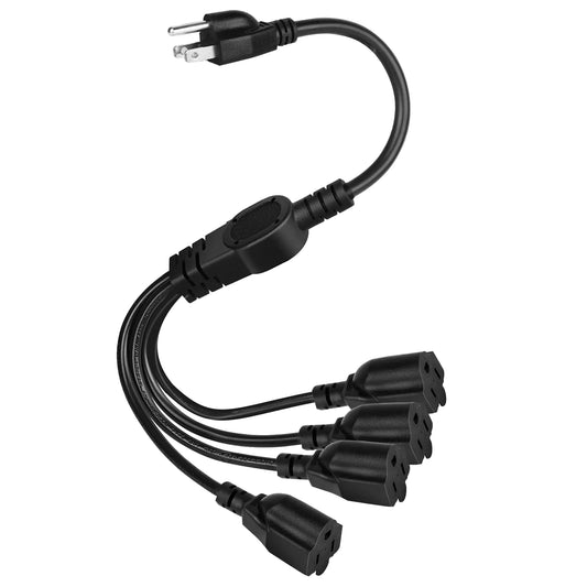 UXWEN 4 Way Extension Cord Splitter- 3 Prong 1 to 4 Power Cable 1.6FT 16AWG 10A/1250W NEMA 5-15P to 4X NEMA 5-15R Y Style 4-Outlet Power Cord Splitter Cord for Home Room Office by Anti Spier