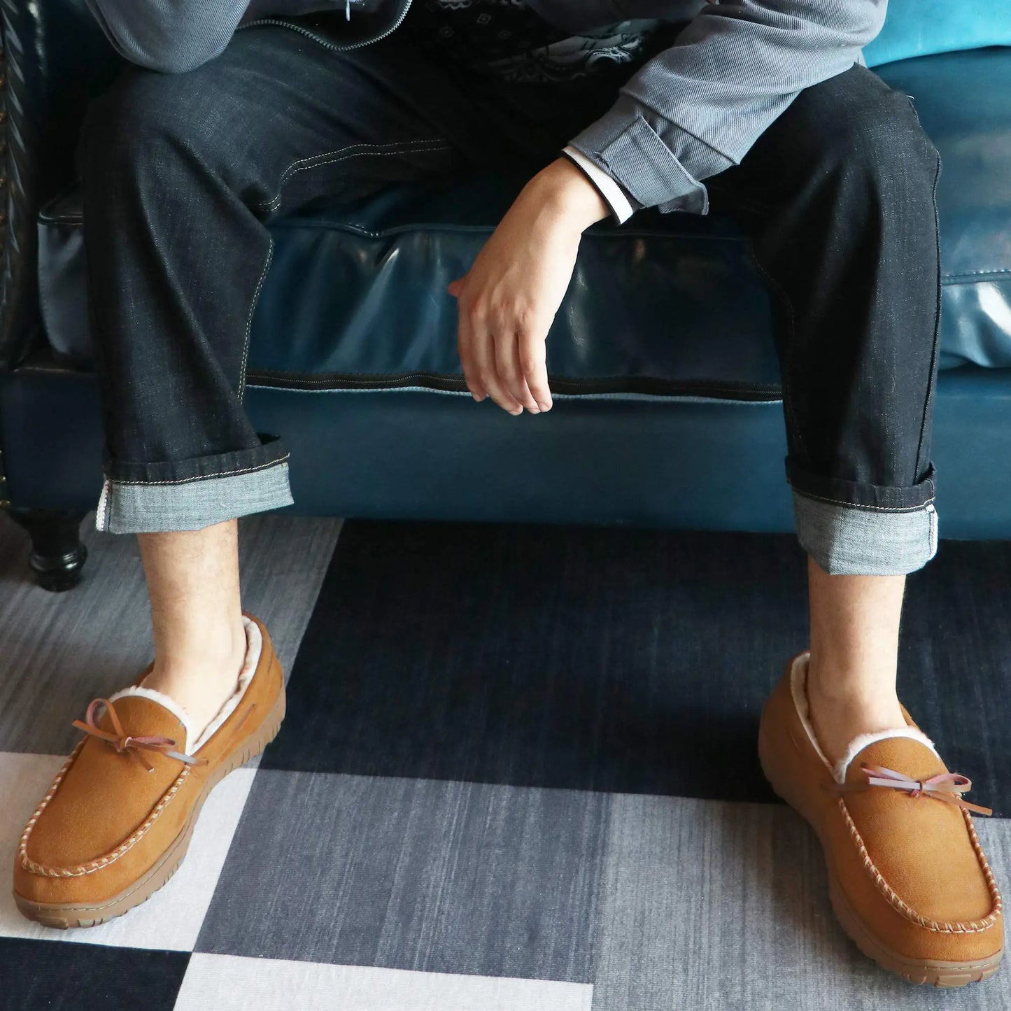MIXIN Mens Slippers Indoor Outdoor Memory Foam House Shoes Anti-Slip Moccasins Slippers for Men 9 Brown by Anti Spier