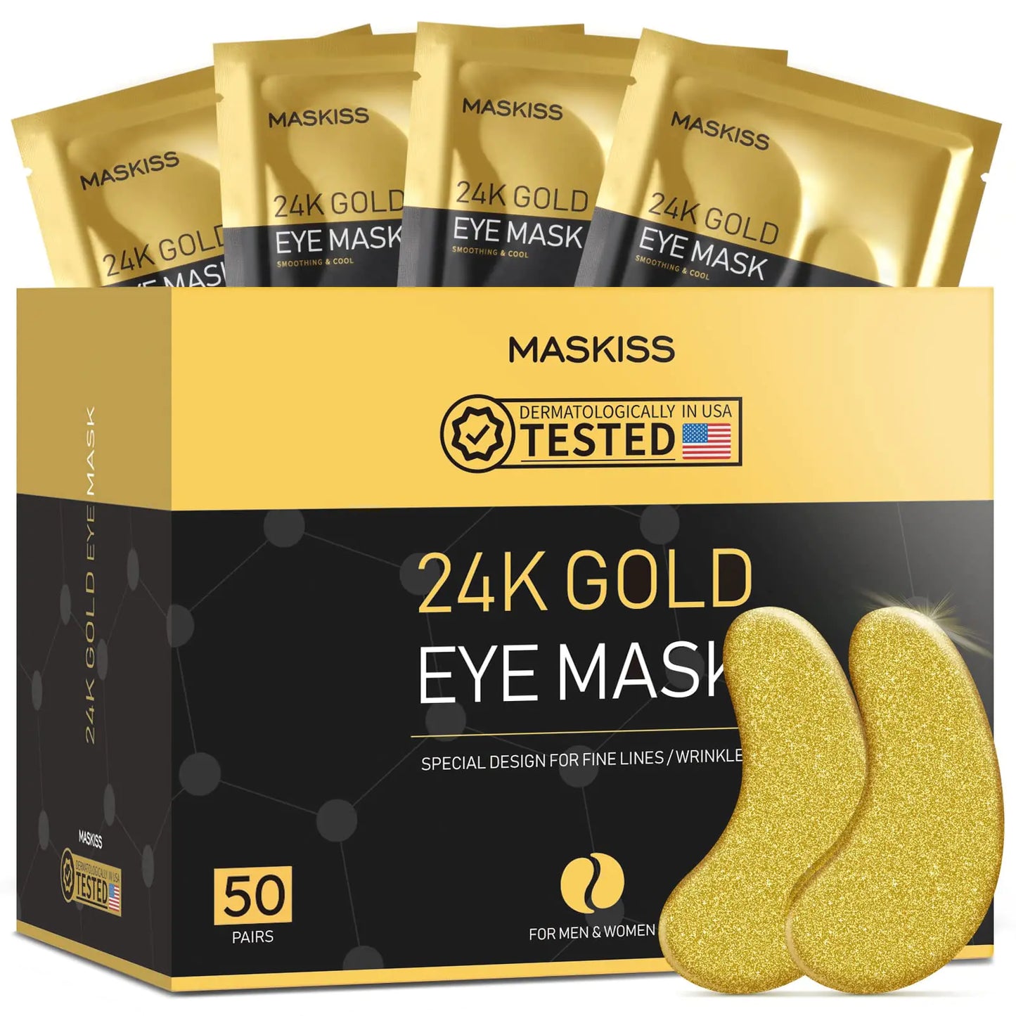 24k Gold Under Eye Patches (50 Pairs), eye mask, Collagen Skin Care Products, Eye Patches for Puffy Eyes, eye masks for dark circles and puffiness 1 Count (Pack of 50) by Anti Spier