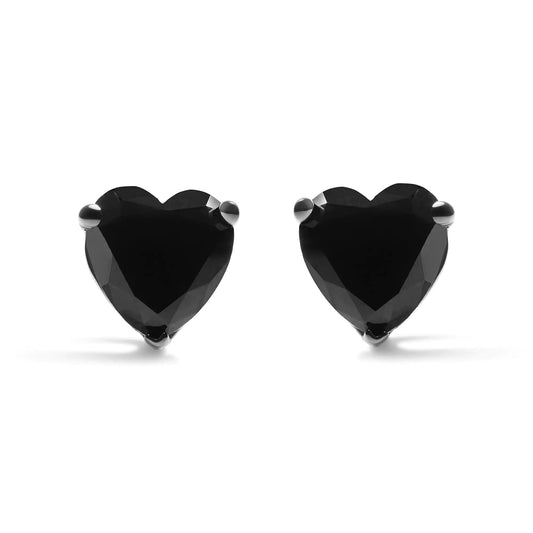 14K White Gold 1.00 Cttw Heart Cut Black Diamond Stud Earrings by Anti Spier