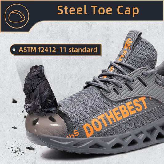 Furuian Steel Toe Sneakers for Men Women Lightweight Safety Shoes Comfortable Puncture Proof Slip On Indestructible Work Shoes 6.5 Women/5 Men Waterproof Grey by Anti Spier