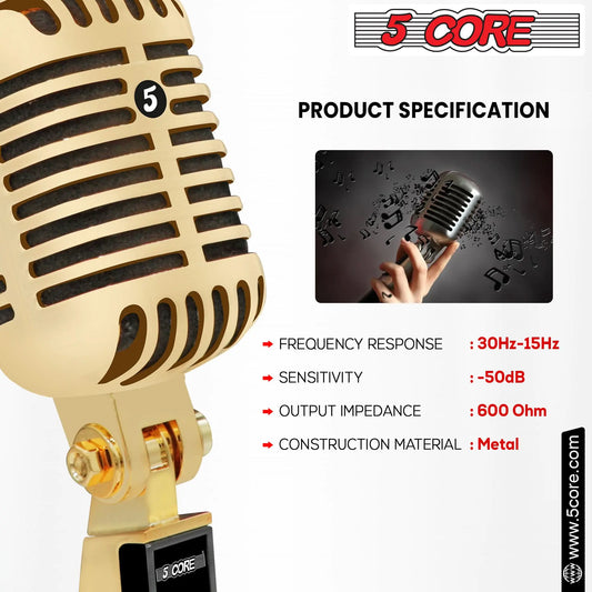 5Core Vintage Microphone Classic Dynamic Professional XLR Studio Retro Style Mic GOLD by Anti Spier