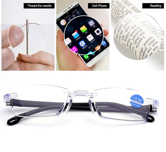 4 PK Mens Rectangular Rimless Blue Light Blocking Reading Glasses Unisex Readers by Anti Spier