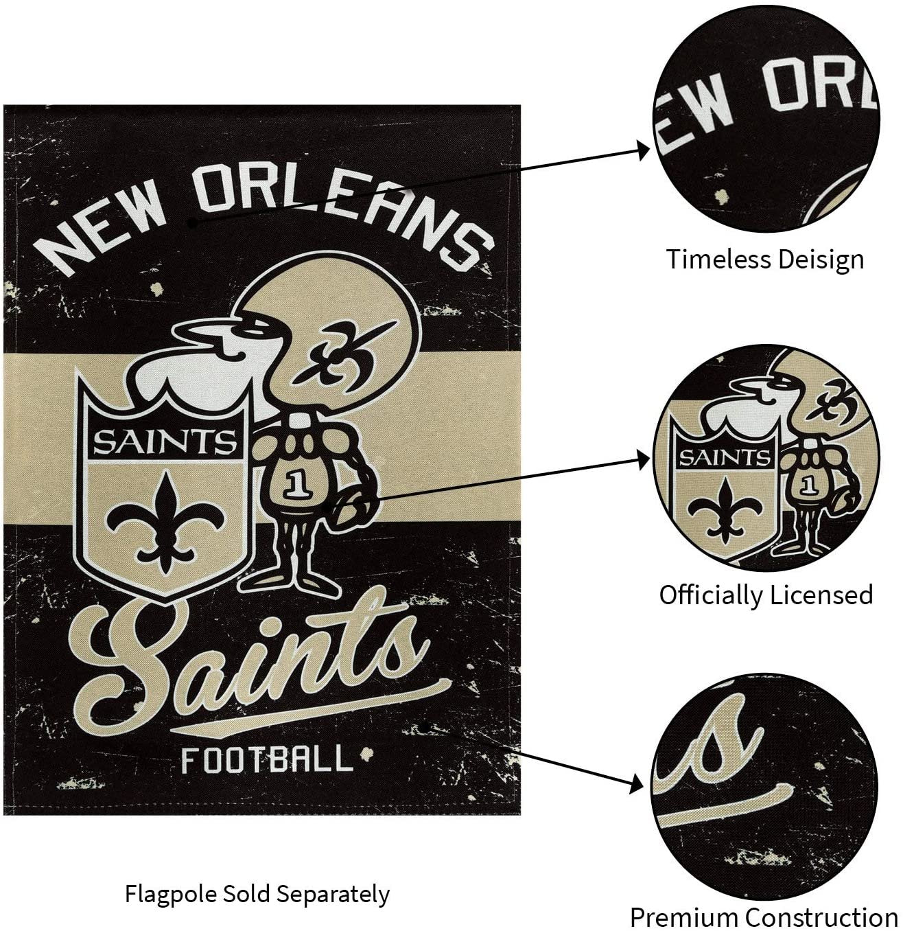 New Orleans Saints Premium House Flag Banner, Double Sided, Retro Vintage Style, Linen, 28x44 Inch by Fielders Choice