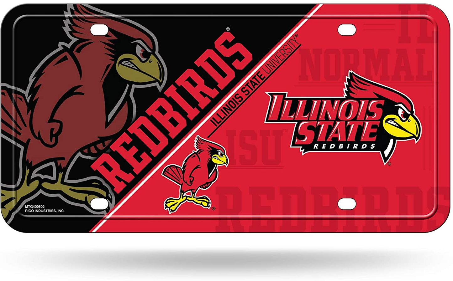 Illinois State University Redbirds Metal Auto Tag License Plate, Split Design, 6x12 Inch by Fielders Choice