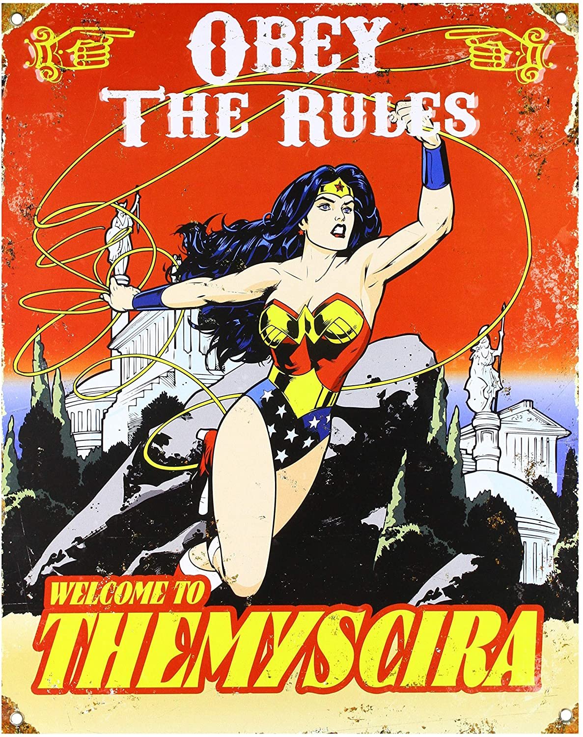 Wonder Woman Embossed Metal Sign, 14.5" x 11.5", Blue by Fielders Choice
