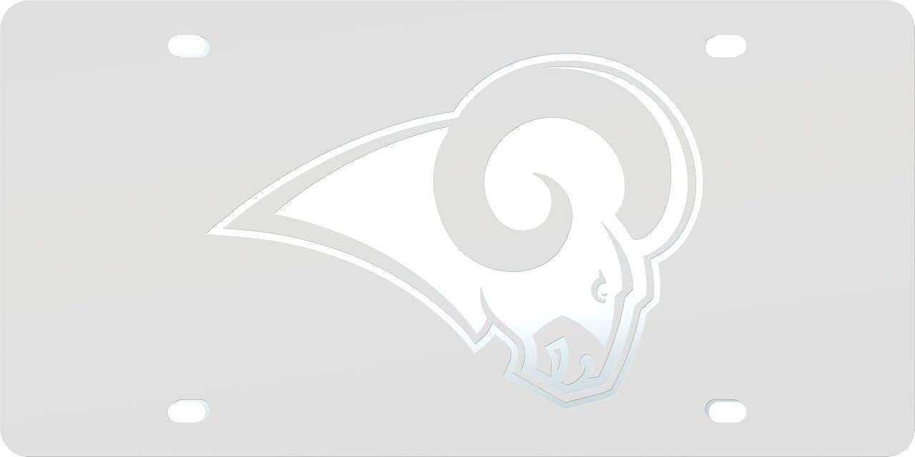 Los Angeles Rams Premium Laser Cut Tag License Plate, Frost Design, Mirrored Acrylic Inlaid, 6x12 Inch by Fielders Choice