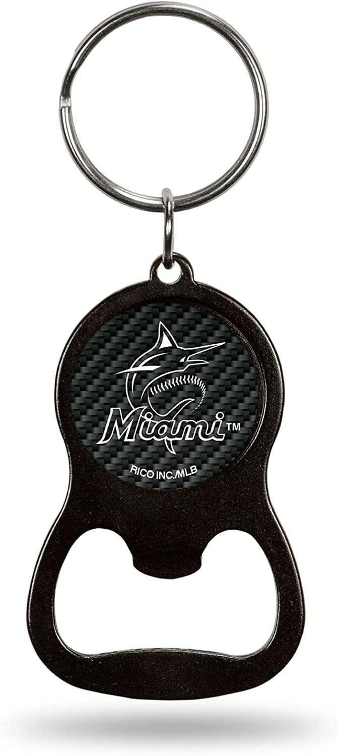Miami Marlins Premium Solid Metal Keychain Bottle Opener, Carbon Fiber Design by Fielders Choice