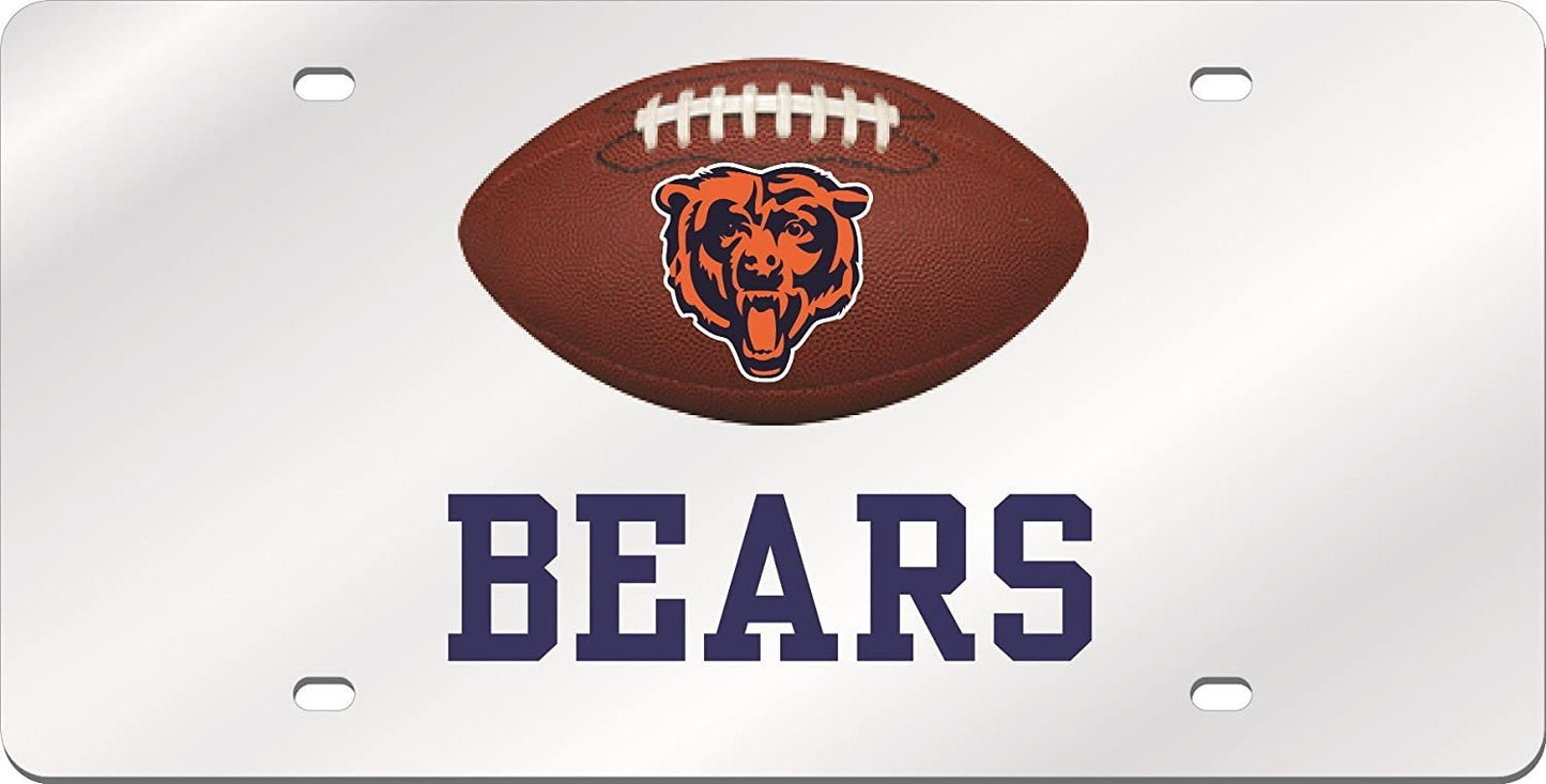 Chicago Bears Premium Laser Cut Tag License Plate, Football, Mirrored Acrylic Inlaid, 6x12 Inch by Fielders Choice